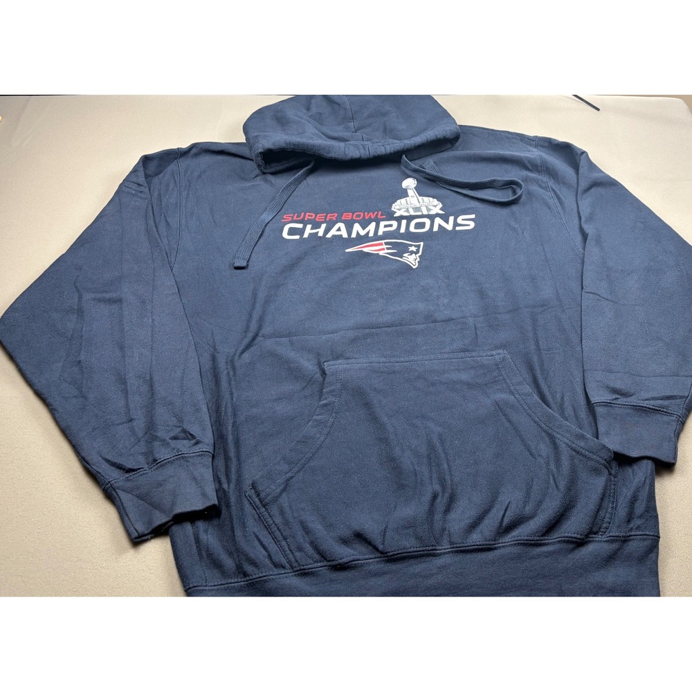 New England Patriots Super Bowl XLIX Champions MillTex Hoodie Navy Blue Mens L